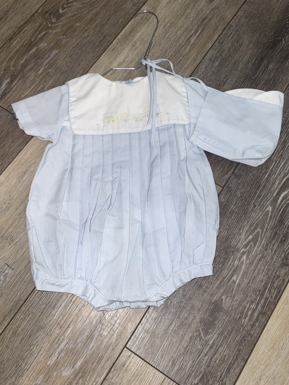 Petit Ami Light Blue and White Baby One-Piece